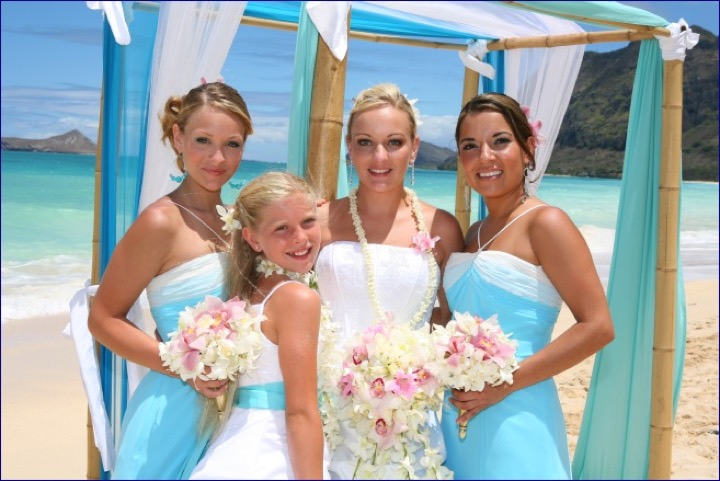 Angela with her bridesmaids and the flower girl