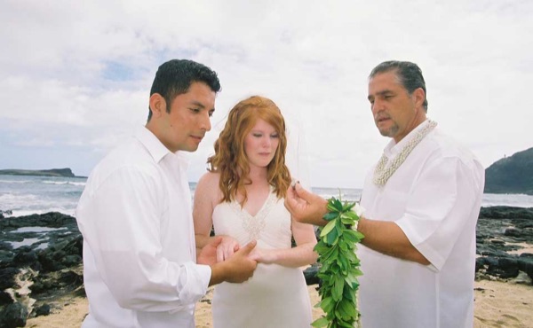 Ashley's wedding ceremony on the beach, wide view
