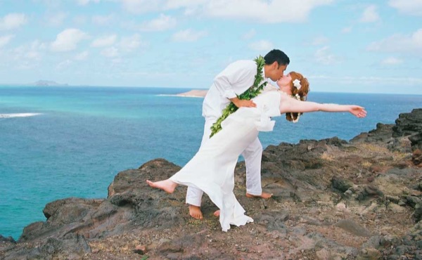 Ashley on the Makapuu cliffs after her wedding, from another angle
