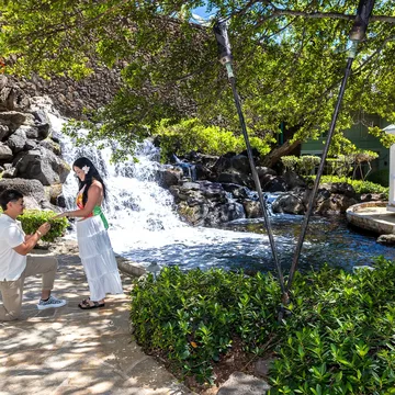 A proposal by the waterfall at The Kahala