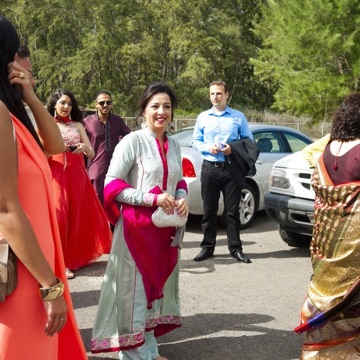 Ravi and Shakti in colorful Indian wedding clothes in Hawaii