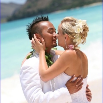 Angela and Chris on the beach after their ceremony