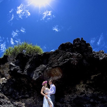 Jill and James by the lava rocks at Makapuu