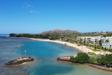 Drone view of a beach wedding at Waialae