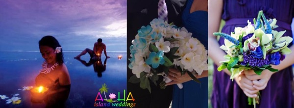 Blue and white bouquets for a blue themed Hawaii wedding