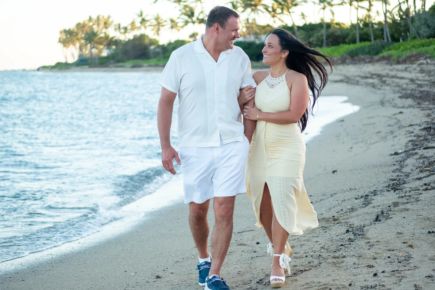 Laughing on their sunset walk