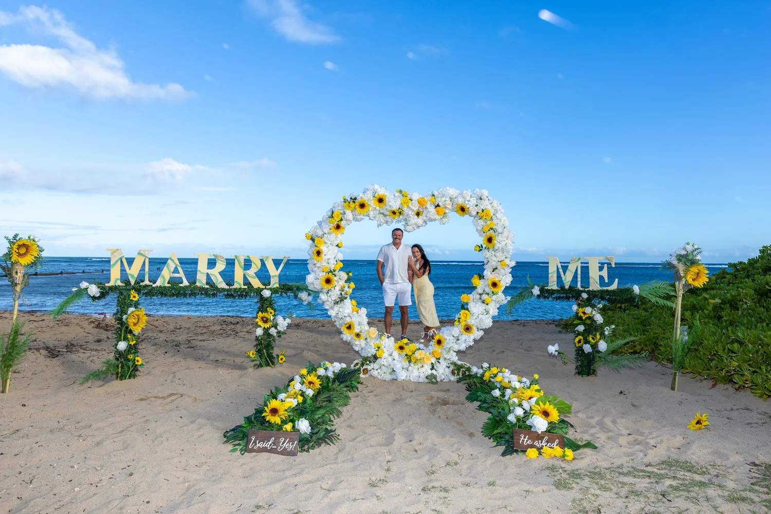 A wide view of the proposal setup with the ocean behind