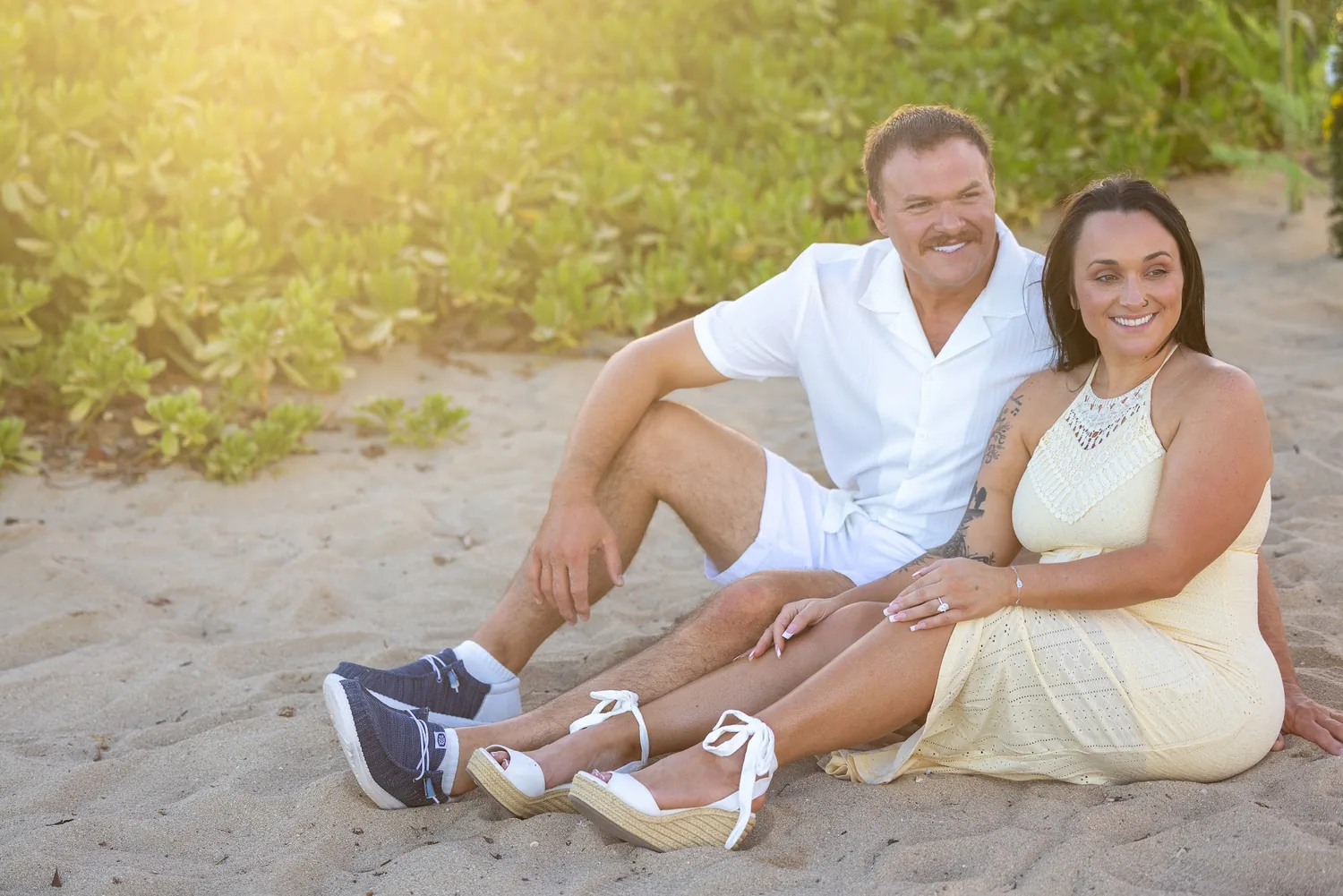 Relaxing on the beach in the evening sun