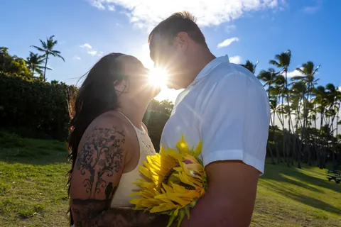 The sun bursting between them