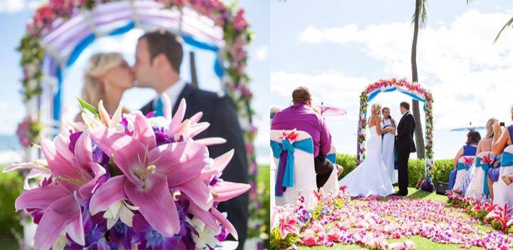 Holly's purple, pink and blue Paradise Cove wedding
