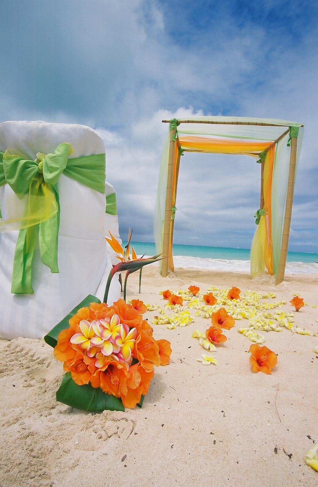 orange and yellow theme wedding in Hawaii