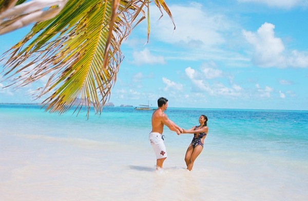 Jamillah and Brandon at Lanikai beach, having fun