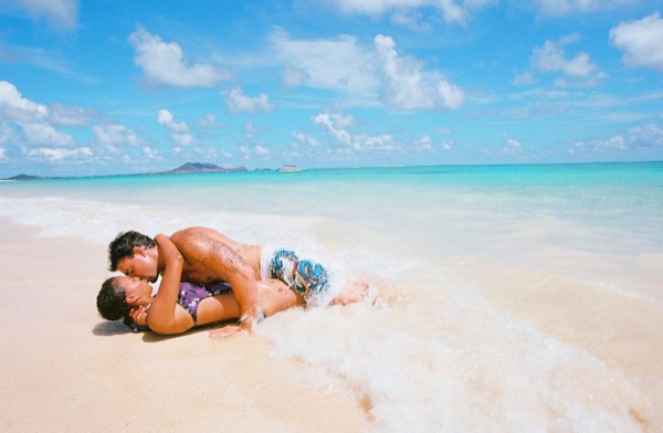 Jamillah and Brandon at Lanikai beach, from a distance