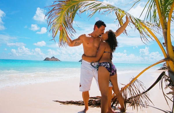 Jamillah and Brandon at Lanikai beach, side by side