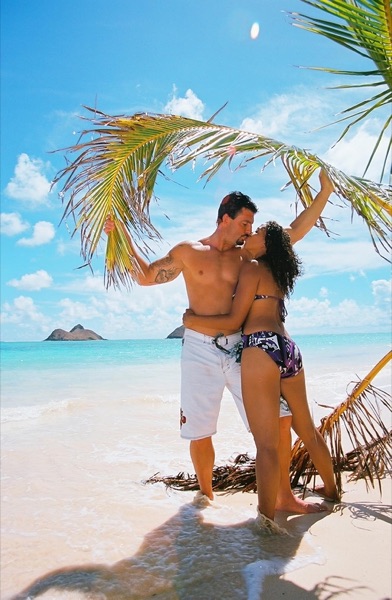 Jamillah and Brandon at Lanikai beach, in a happy moment