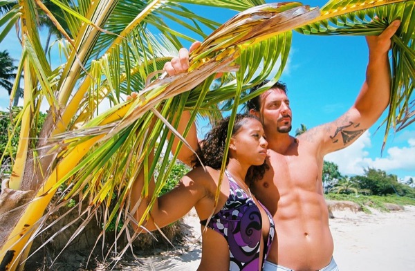 Jamillah and Brandon at Lanikai beach, wide view