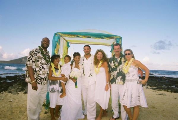 Family and friends with Jamillah and Brandon, in the sunshine