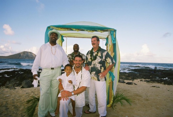 Family and friends with Jamillah and Brandon, wide view