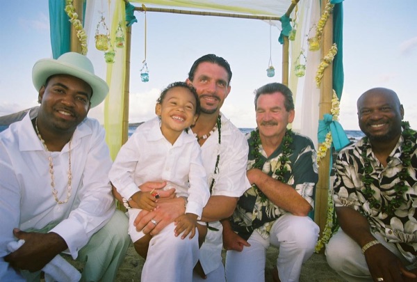 Family and friends with Jamillah and Brandon, on the sand