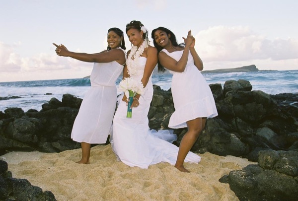 Family and friends with Jamillah on the beach