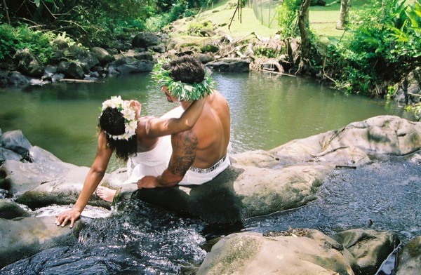 Jamillah and Brandon in the Nuuanu rainforest, on the sand