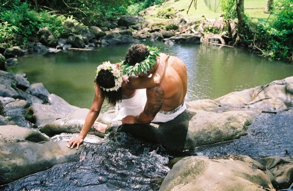 Jamillah and Brandon in the Nuuanu rainforest, close together