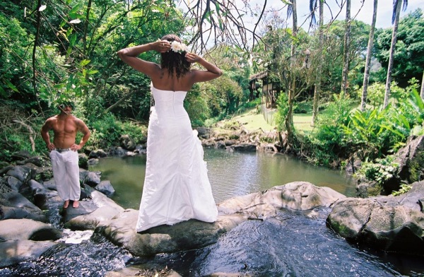 Jamillah and Brandon in the Nuuanu rainforest, up close