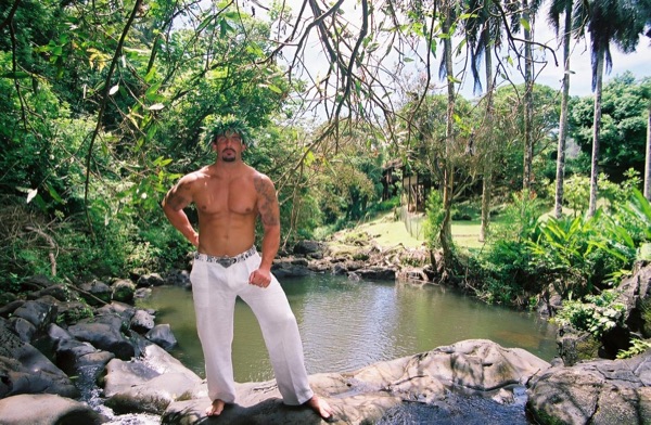 Jamillah and Brandon in the Nuuanu rainforest, from below