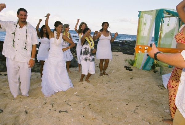 Learning the hula on the beach after the ceremony, close up