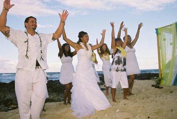 Learning the hula on the beach after the ceremony, from another angle