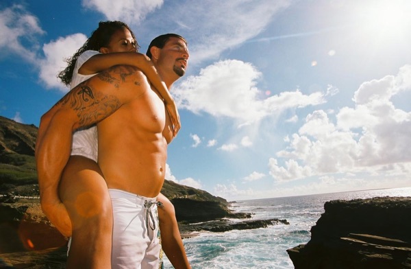 Jamillah and Brandon on the east coast cliffs above the Pacific, close up