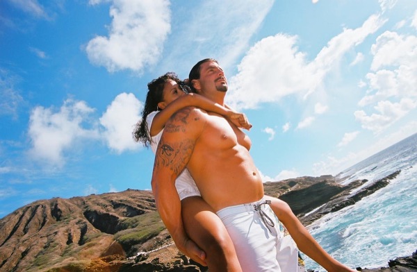 Jamillah and Brandon on the east coast cliffs above the Pacific, from another angle