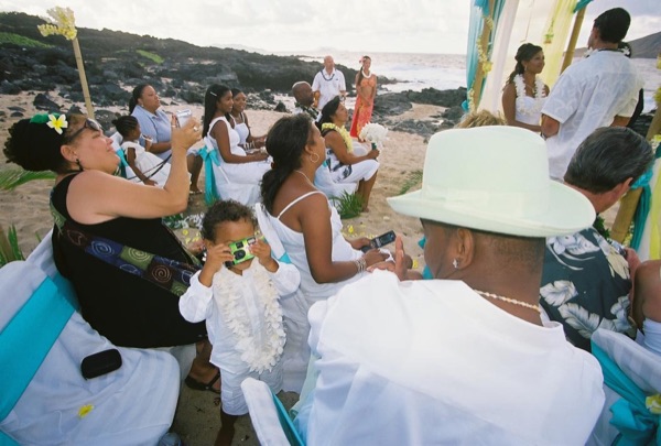 Jamillah and Brandon's turquoise themed beach ceremony, in a happy moment