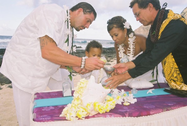Jamillah and Brandon's turquoise themed beach ceremony, up close