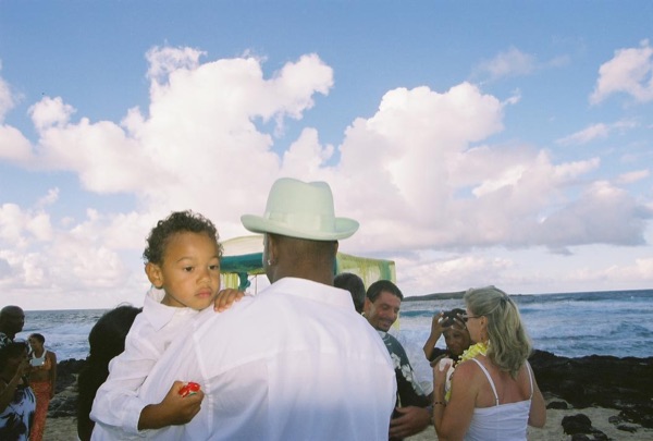Jamillah and Brandon's turquoise themed beach ceremony, close up