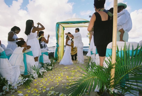 Jamillah and Brandon's turquoise themed beach ceremony, from another angle