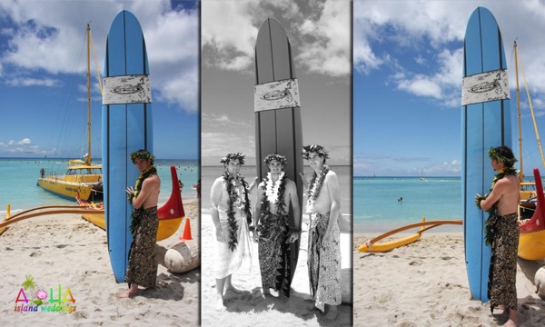 David with the surfboard on Waikiki beach