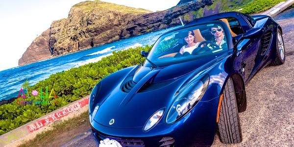 Jennifer and David in the Lotus sports car, a different view