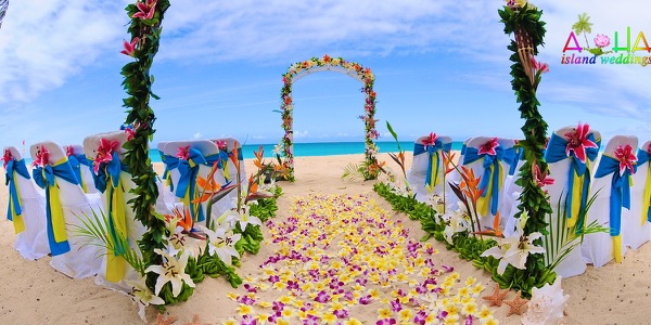 The flower arch at the end of the petal aisle