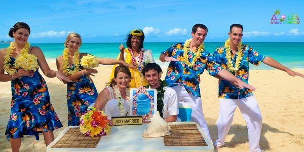 The bridal party on the sand, another photo