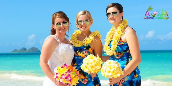 The bridal party on the sand, a moment later