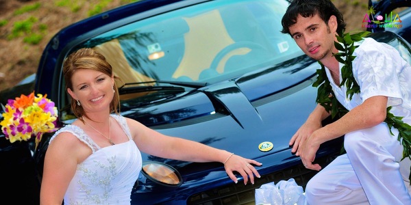 Jennifer and David in the Lotus sports car, another view