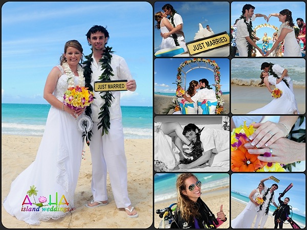 Holding just married sign after ceremony