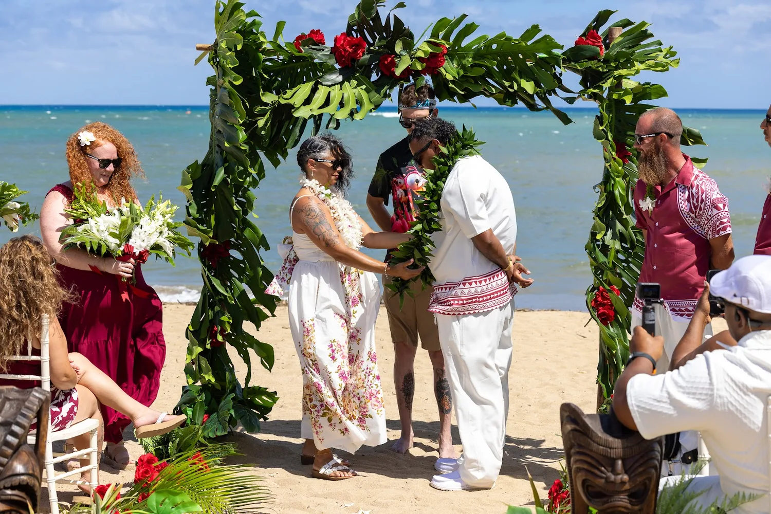 The ceremony with the bridal party beside them