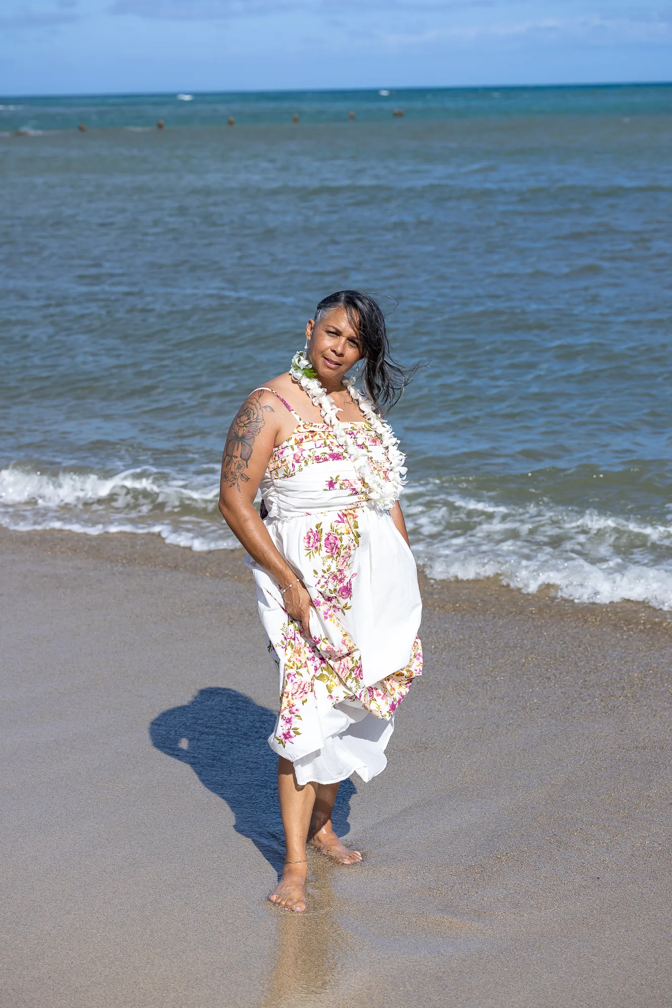 Jocelyn walking in the shallow water