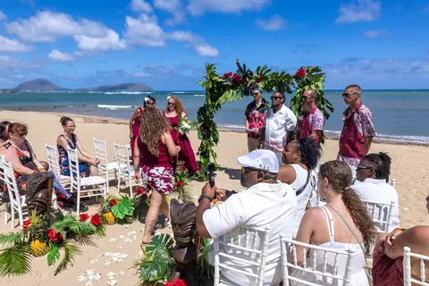 The ceremony on the sand at Waialae Beach Park