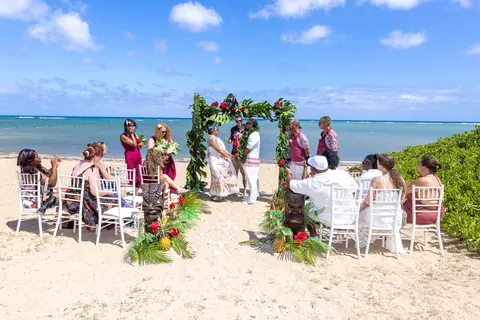 The ceremony under a big blue sky