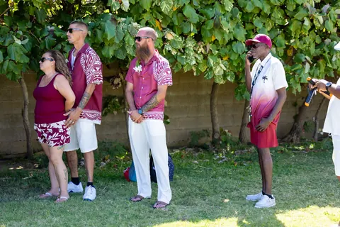 Family gathered under the trees for the kava ceremony