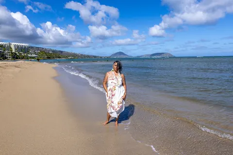 Jocelyn on the long sandy beach