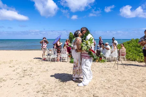 Just married on the beach